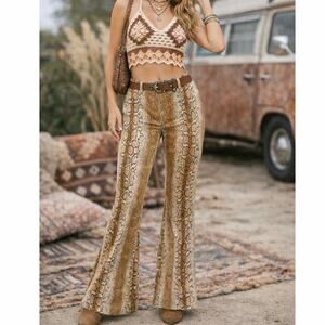 Cache Vintage Y2K Snake Print High Waisted Flared Pants Tan Brown Women's Size 8